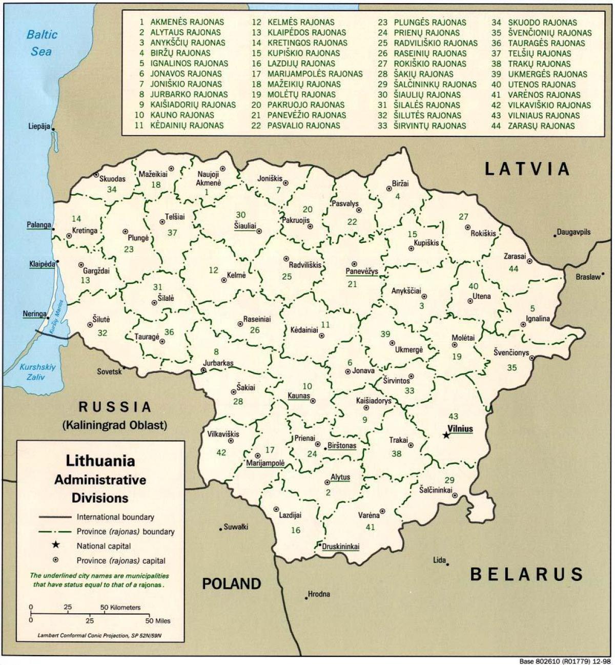 Şehirler ile harita Litvanya haritası 